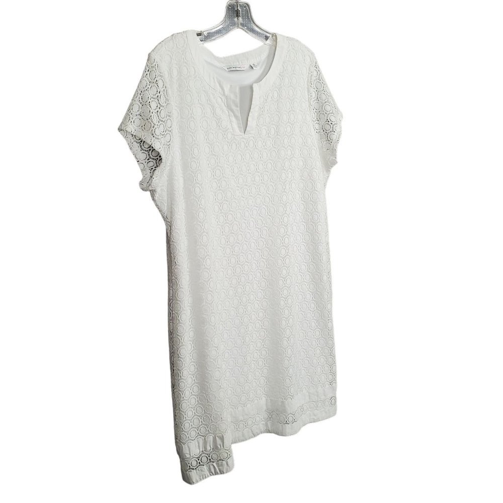 Isaac Mizrahi Live Size XL Dress Knit Lace Medallion Overlay Lined Knee Length